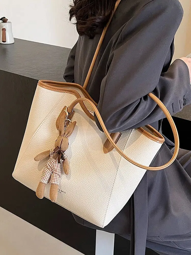 Plush Keychain Leather Tote Bag