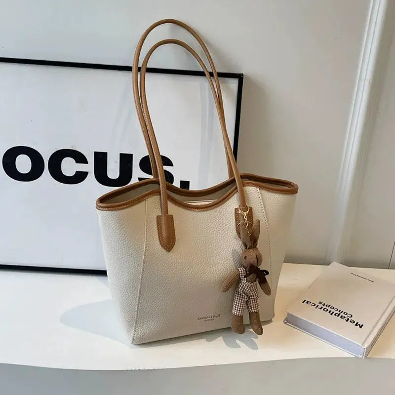 Plush Keychain Leather Tote Bag