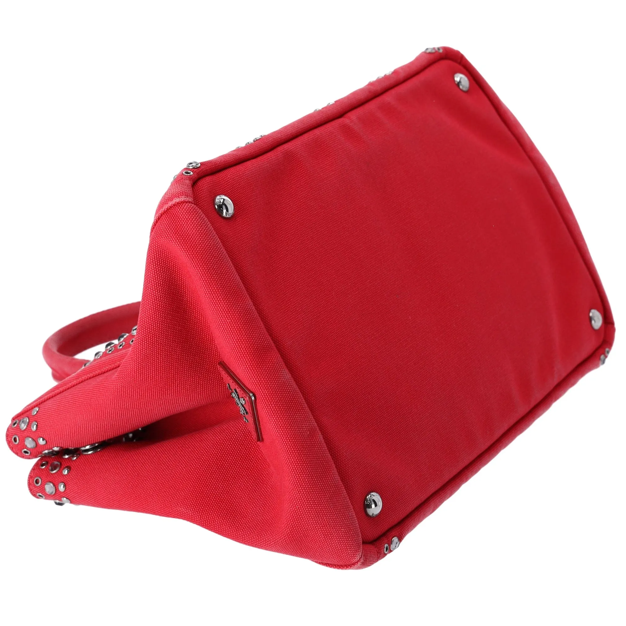 PRADA Canapa Tote Bag BN2642 Red Canvas Red Stones