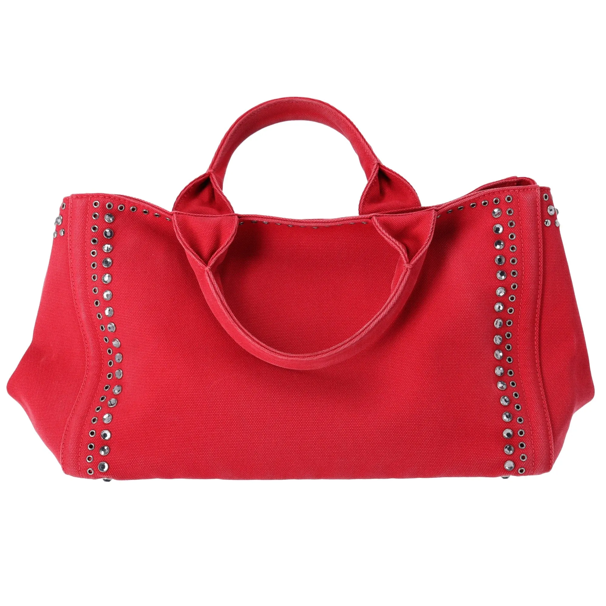 PRADA Canapa Tote Bag BN2642 Red Canvas Red Stones