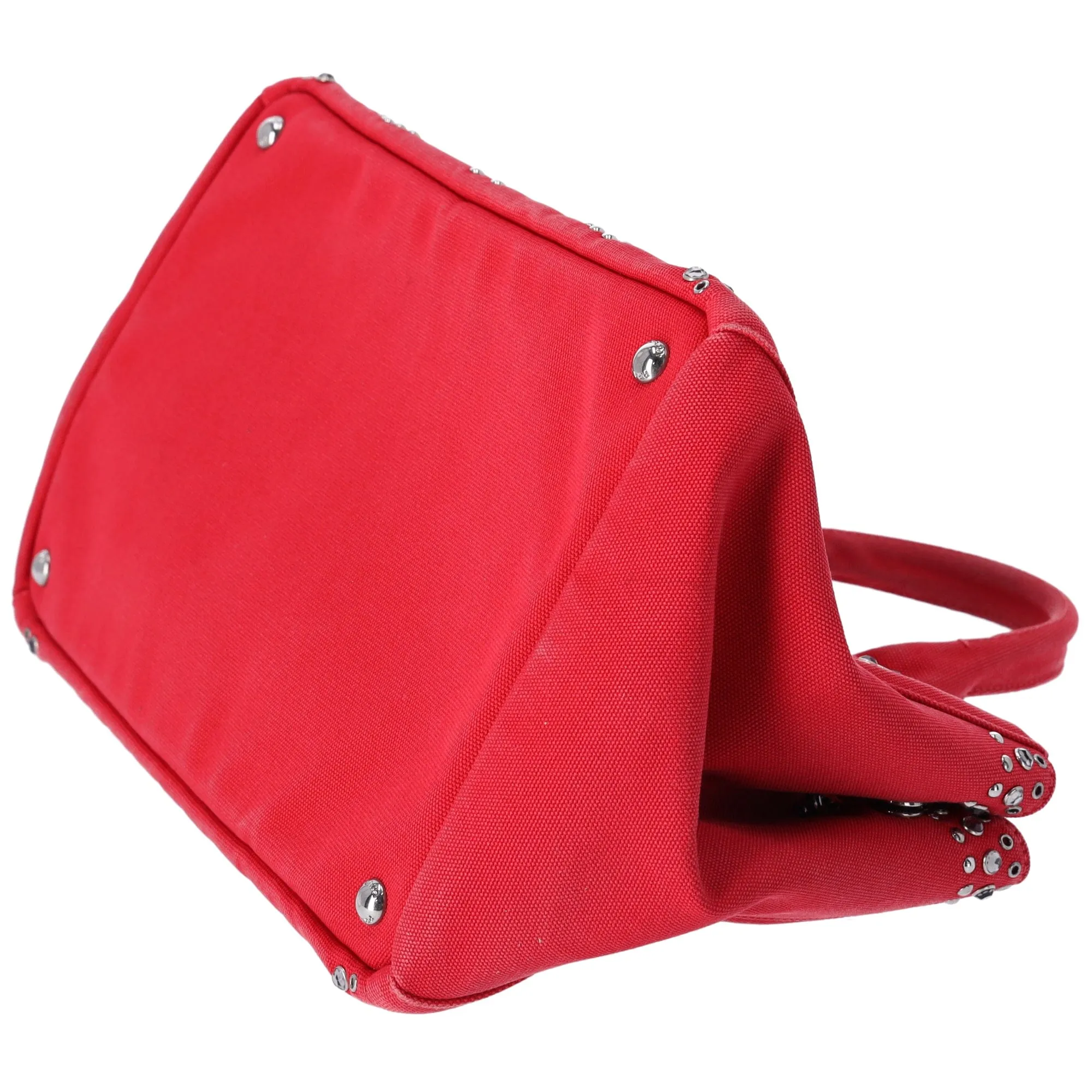 PRADA Canapa Tote Bag BN2642 Red Canvas Red Stones