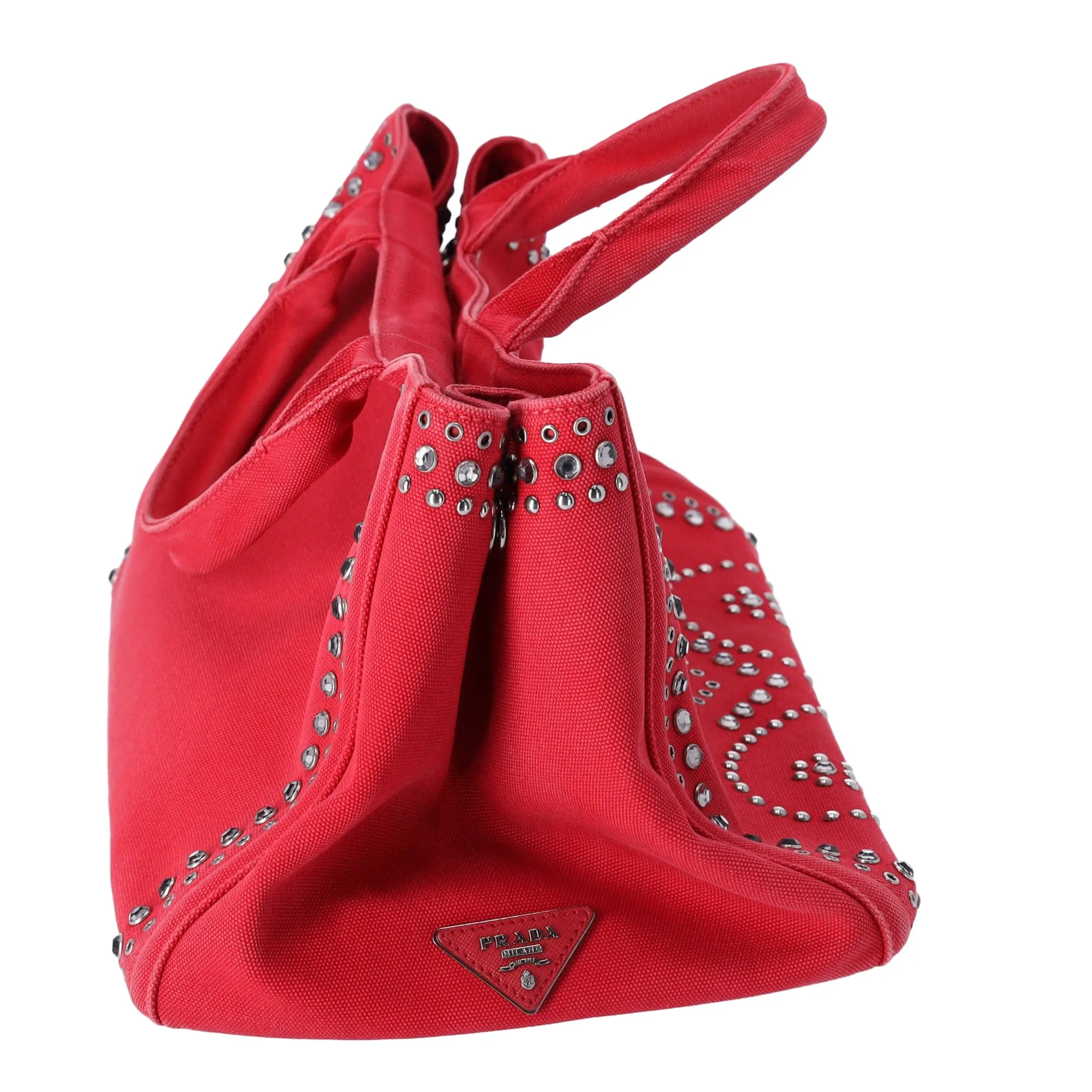 PRADA Canapa Tote Bag BN2642 Red Canvas Red Stones