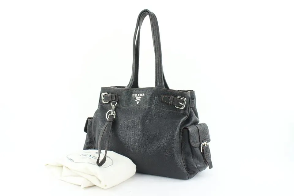 Prada Dark Brown Leather Belt Buckle Tote Bag 455pr62