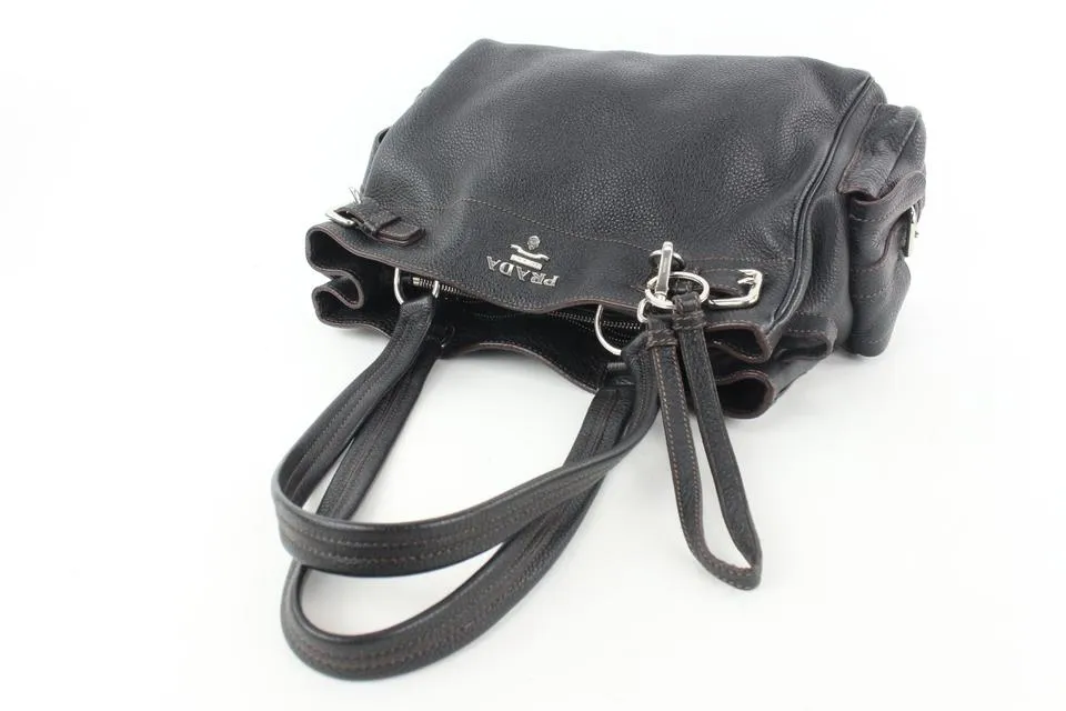 Prada Dark Brown Leather Belt Buckle Tote Bag 455pr62