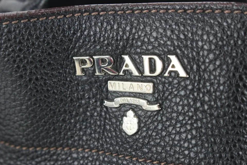 Prada Dark Brown Leather Belt Buckle Tote Bag 455pr62