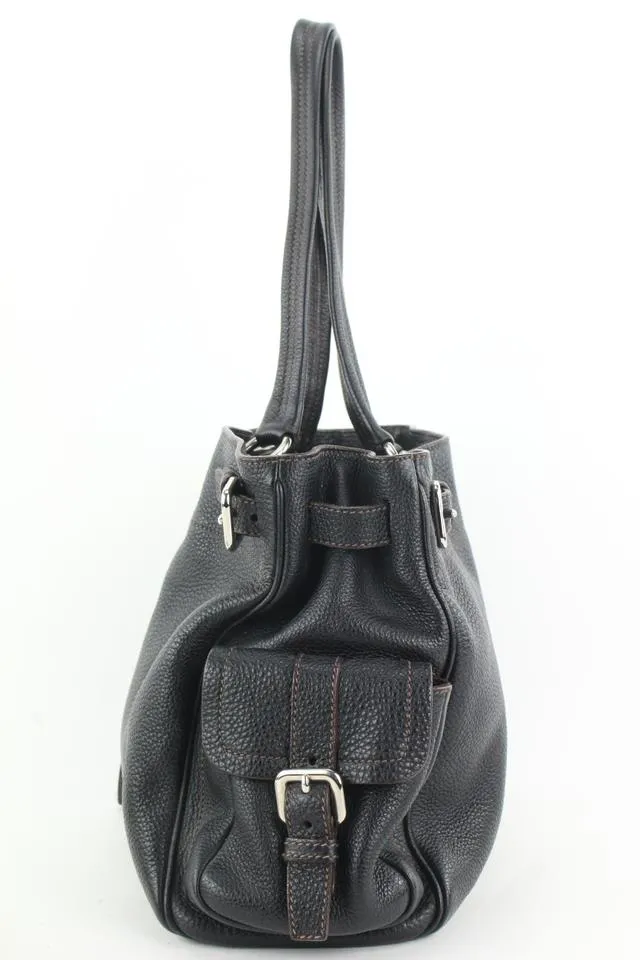 Prada Dark Brown Leather Belt Buckle Tote Bag 455pr62