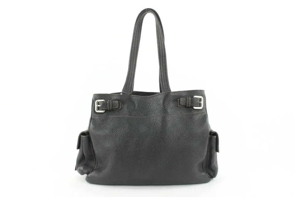 Prada Dark Brown Leather Belt Buckle Tote Bag 455pr62