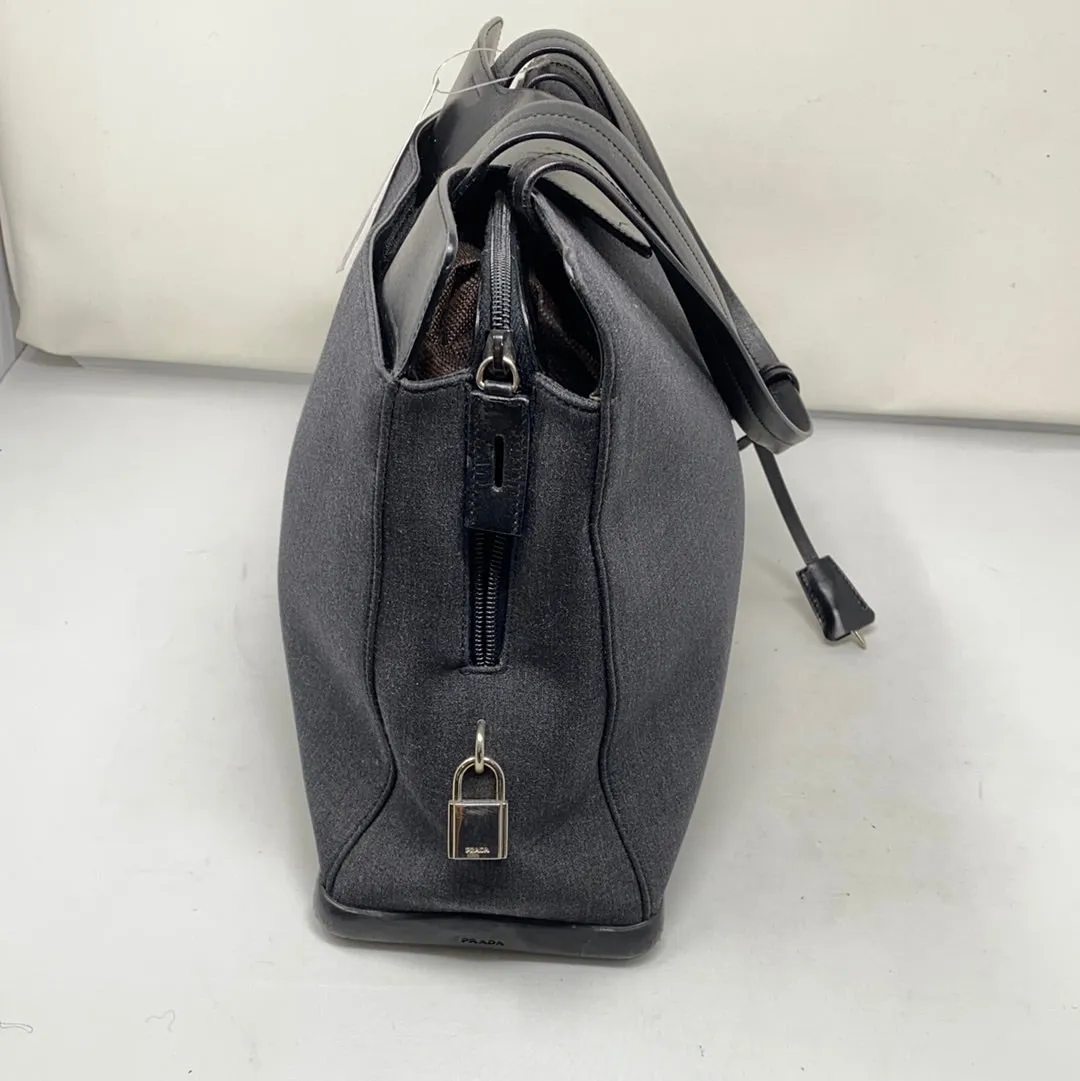 Prada Grey Fabric and Black Leather Top Flap Shoulder Bag