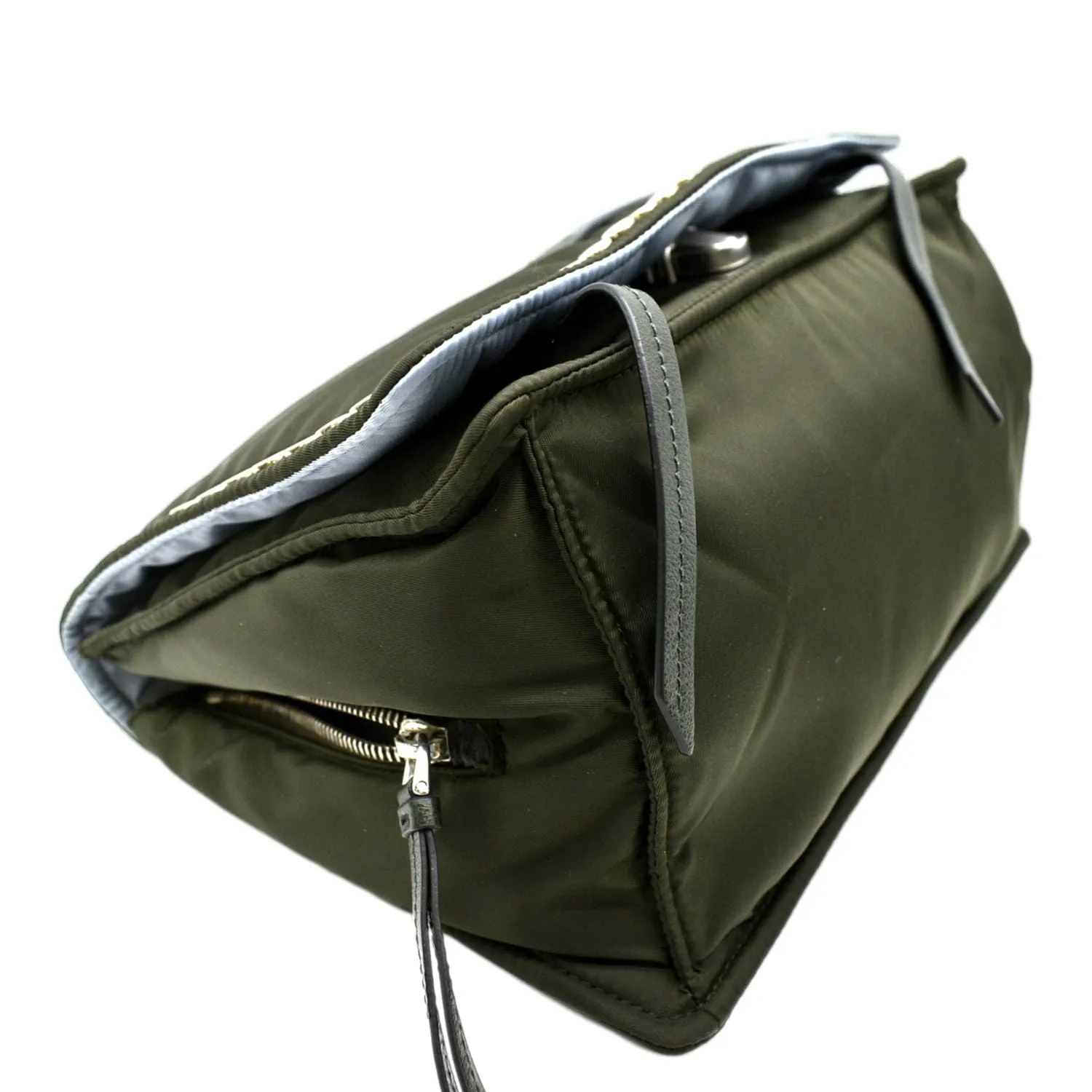 PRADA Tessuto Studded Etiquette Nylon Shoulder Bag Olive Green