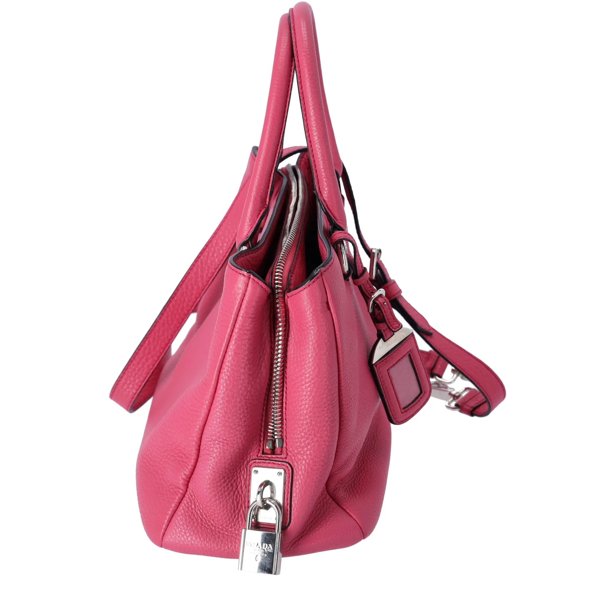 PRADA Triangle Logo Triple Compartment Satchel Handbag BN2853 Pink Leather