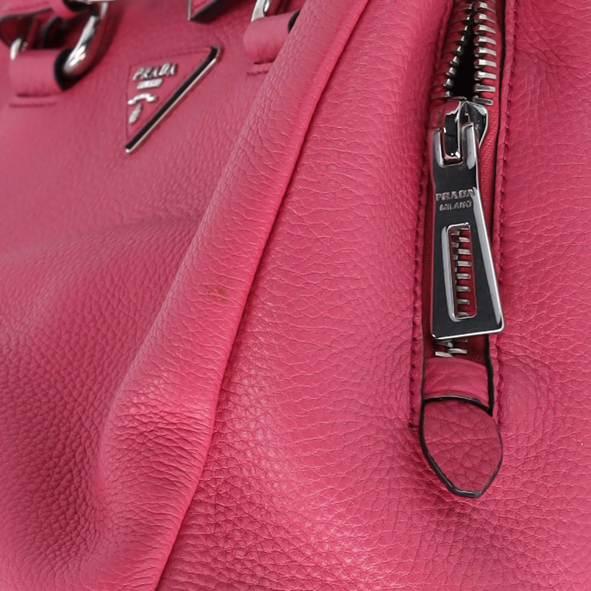 PRADA Triangle Logo Triple Compartment Satchel Handbag BN2853 Pink Leather