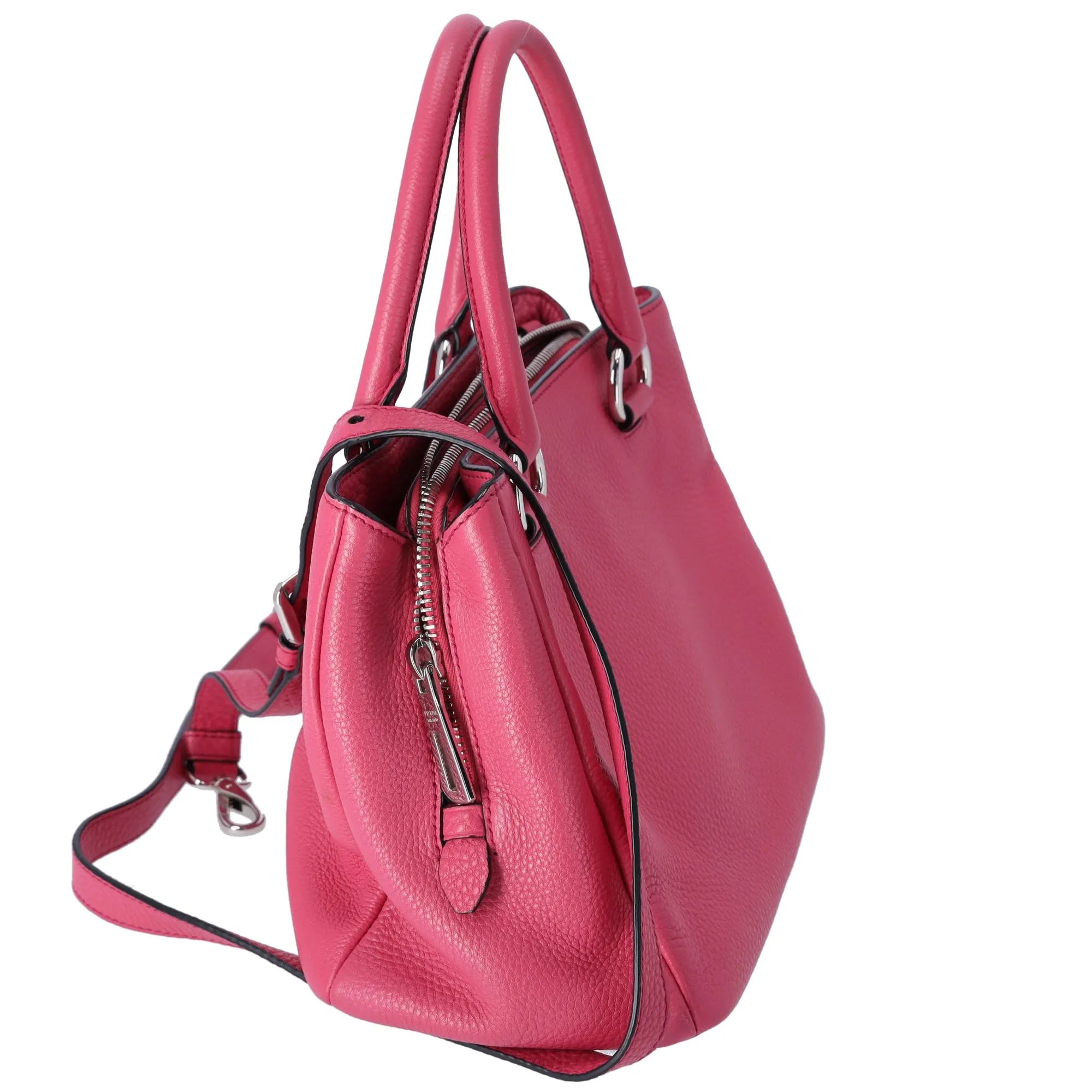PRADA Triangle Logo Triple Compartment Satchel Handbag BN2853 Pink Leather