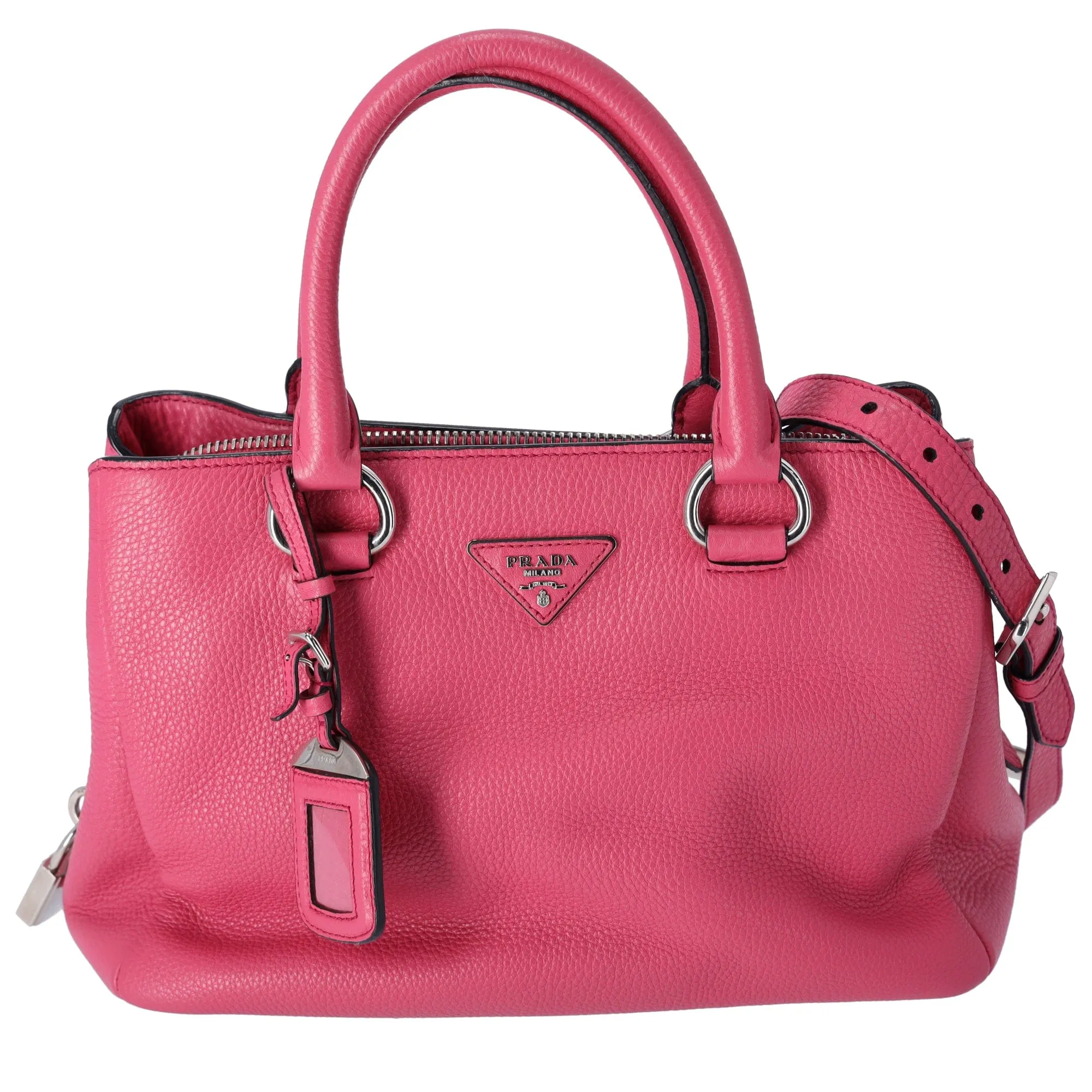 PRADA Triangle Logo Triple Compartment Satchel Handbag BN2853 Pink Leather