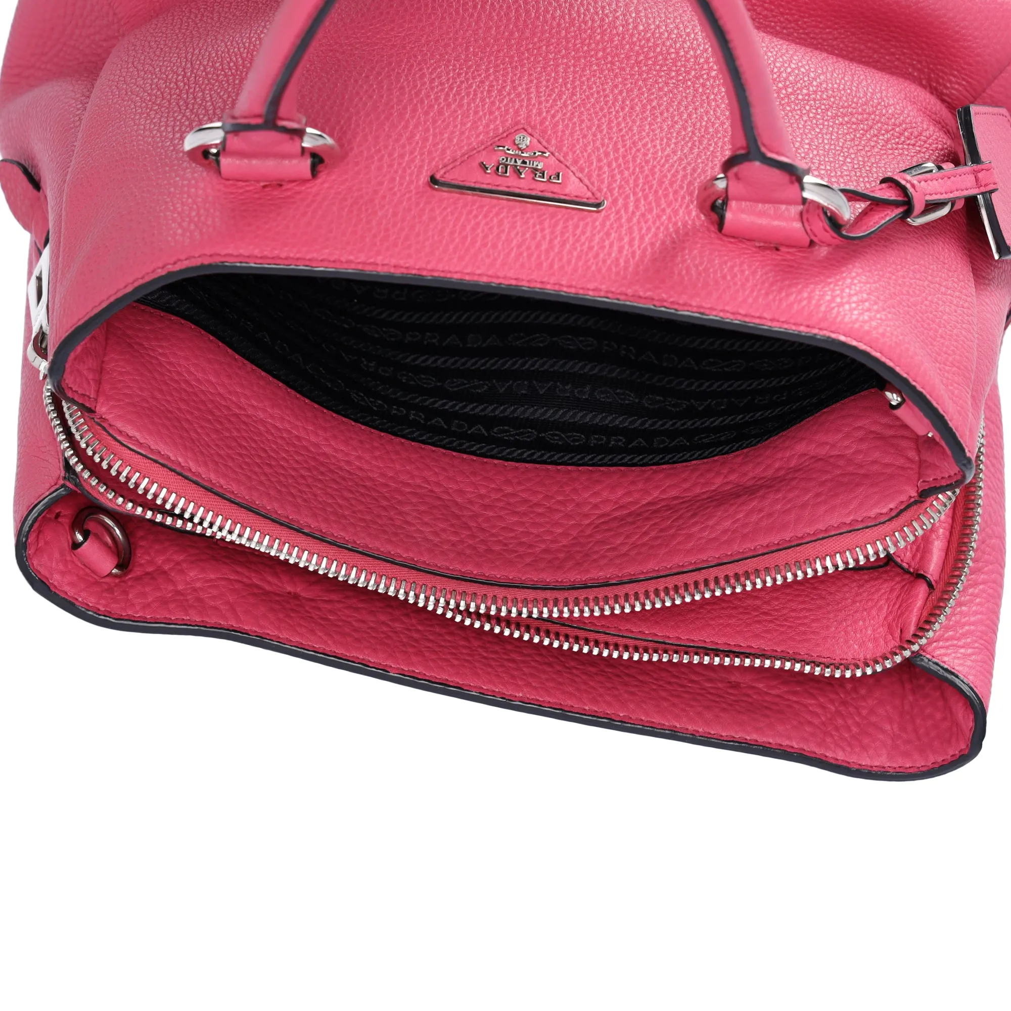PRADA Triangle Logo Triple Compartment Satchel Handbag BN2853 Pink Leather