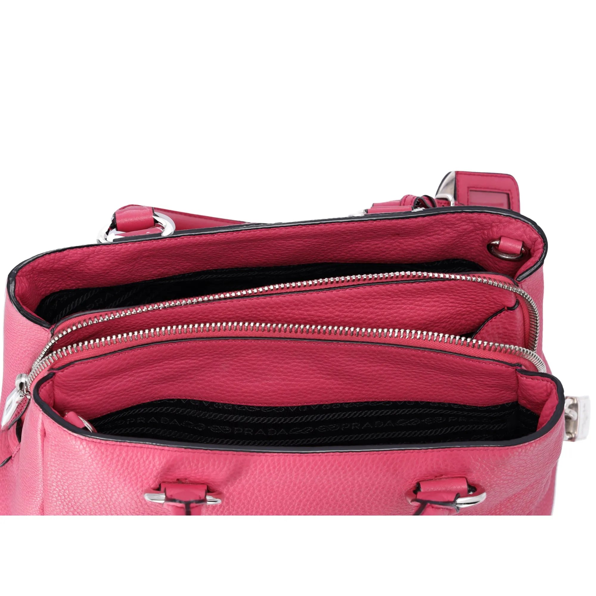 PRADA Triangle Logo Triple Compartment Satchel Handbag BN2853 Pink Leather