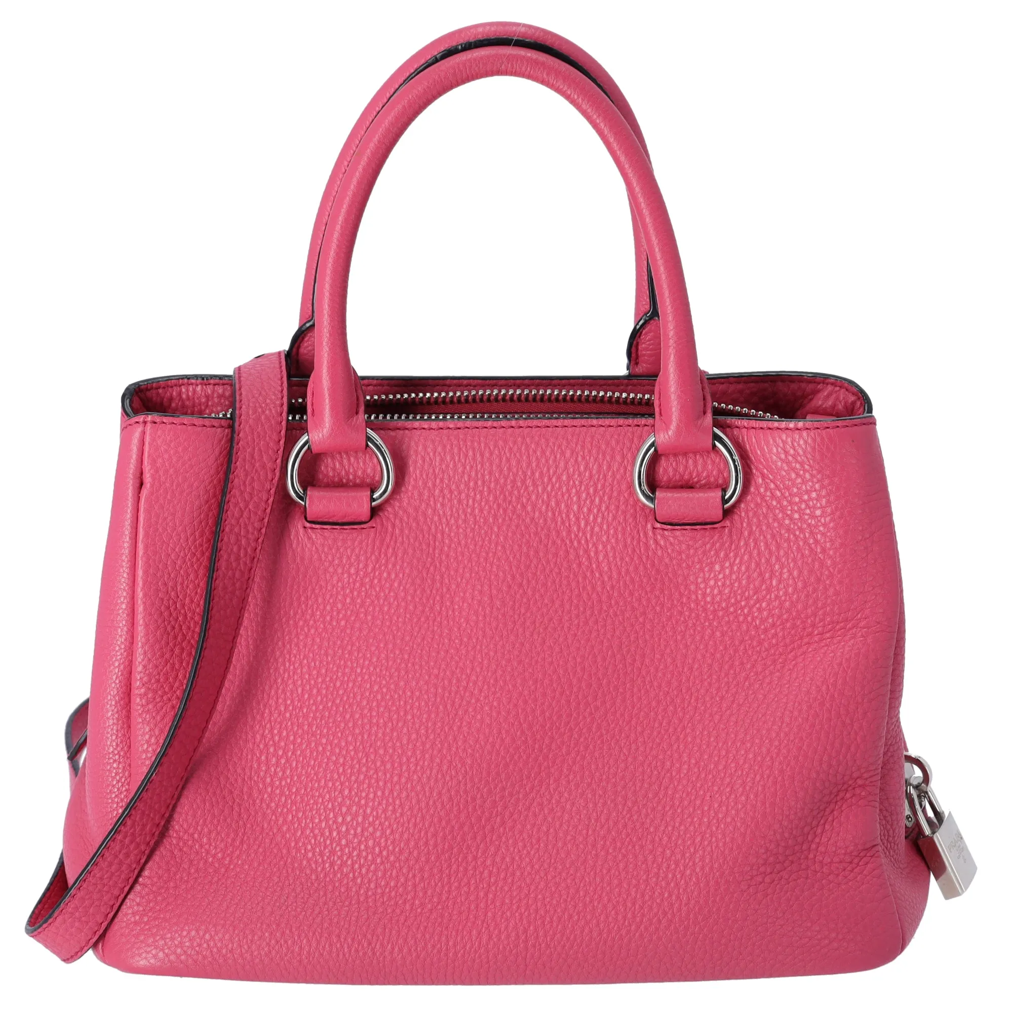 PRADA Triangle Logo Triple Compartment Satchel Handbag BN2853 Pink Leather