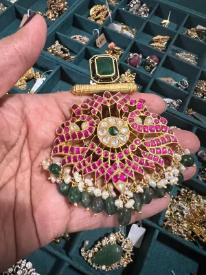 Pure 925 Silver Jadau Kundan Pendant