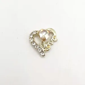 Queen - Nail Charms 10pc - #125 Gold Hearts with Clear and Orange Crystals