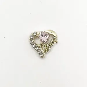 Queen - Nail Charms 10pc - #145 Gold Hearts with Clear and Pink Crystals
