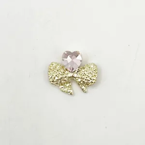 Queen - Nail Charms 10pc - #168 Gold Bows with Pink Heart Gem