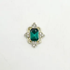 Queen - Nail Charms 10pc - #177 Gold Square Emeralds with Arrow Crystals