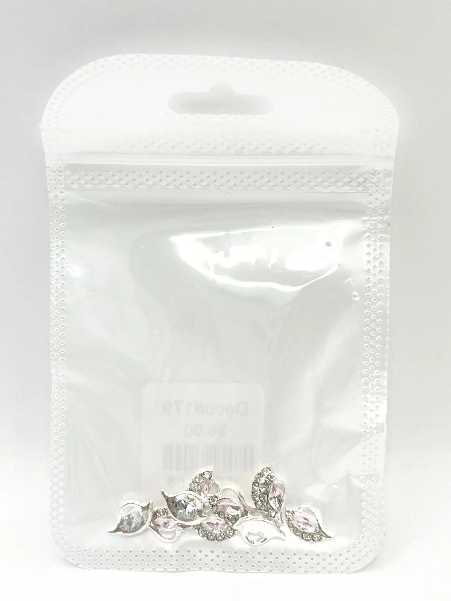Queen - Nail Charms 10pc - #179 Silver Pink Leafs with Crystals