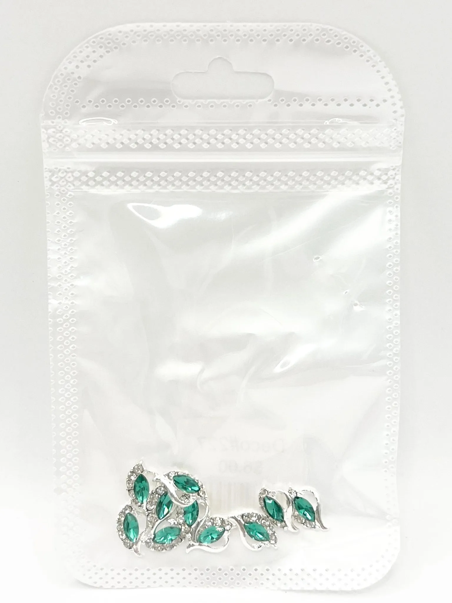 Queen - Nail Charms 10pc - #227 Silver Green Leafs with Crystals