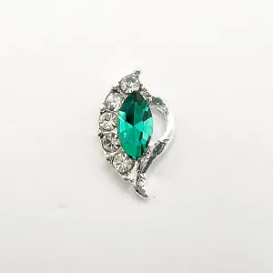 Queen - Nail Charms 10pc - #227 Silver Green Leafs with Crystals