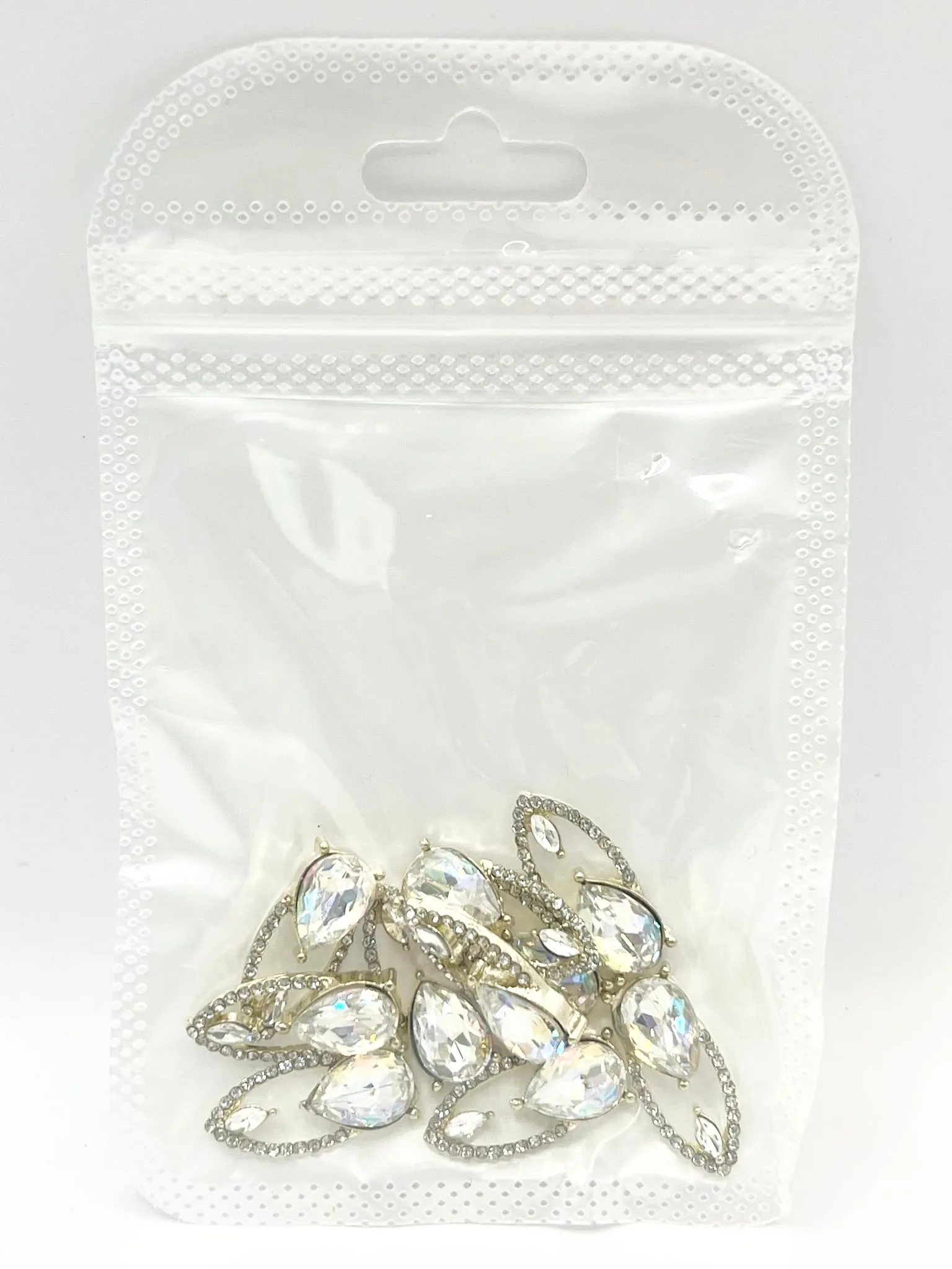 Queen - Nail Charms 10pc - #416 Gold White Gem Fingernail Charms with Crystals Outline