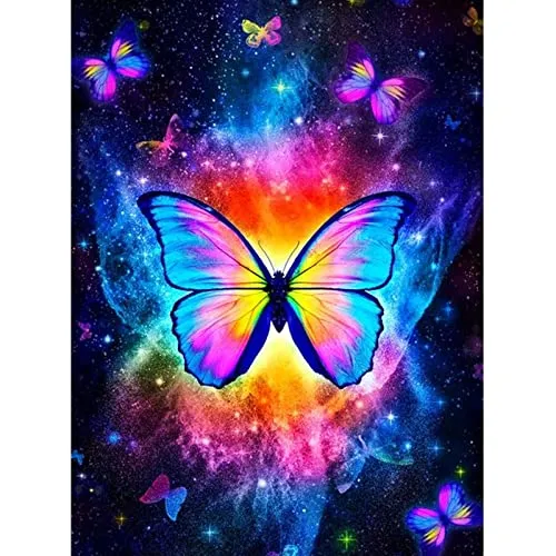 Rainbow Butterfly Starry Night Time Sky DIY 5D Diamond Painting  Cross Stitch Full Round Diamond Embroidery Kits Home Decor 12 x 16 Inch
