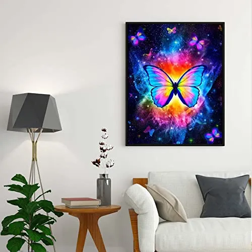 Rainbow Butterfly Starry Night Time Sky DIY 5D Diamond Painting  Cross Stitch Full Round Diamond Embroidery Kits Home Decor 12 x 16 Inch
