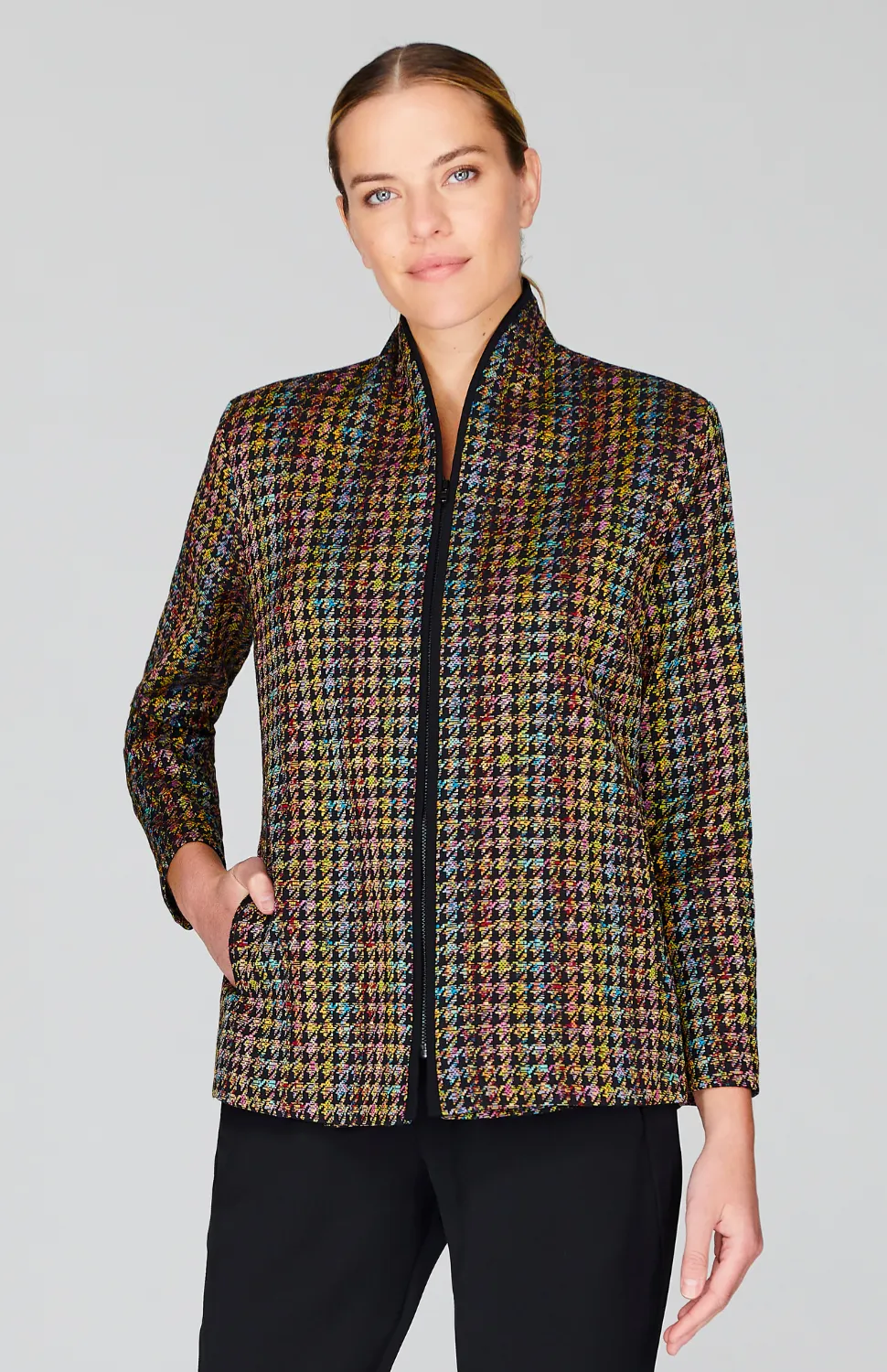 Rainbow Houndstooth Zip Front Jacket