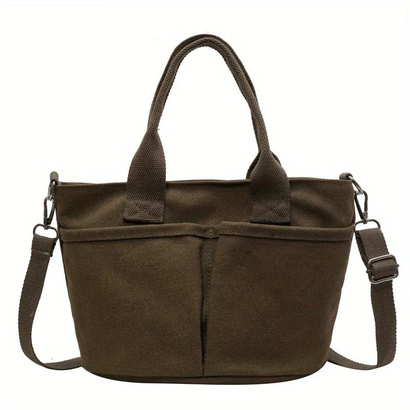 realaiot  Solid Color Canvas Handbag, Casual Minimalist Satchel Bag, Versatile Crossbody Bag