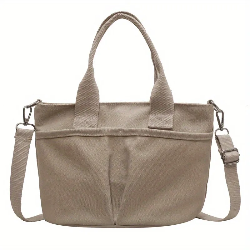 realaiot  Solid Color Canvas Handbag, Casual Minimalist Satchel Bag, Versatile Crossbody Bag