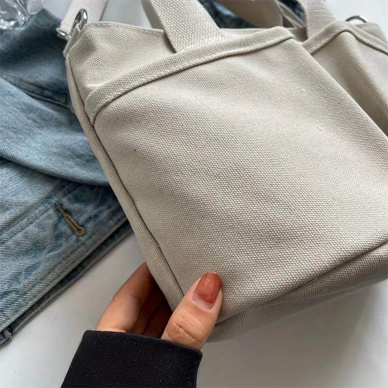 realaiot  Solid Color Canvas Handbag, Casual Minimalist Satchel Bag, Versatile Crossbody Bag