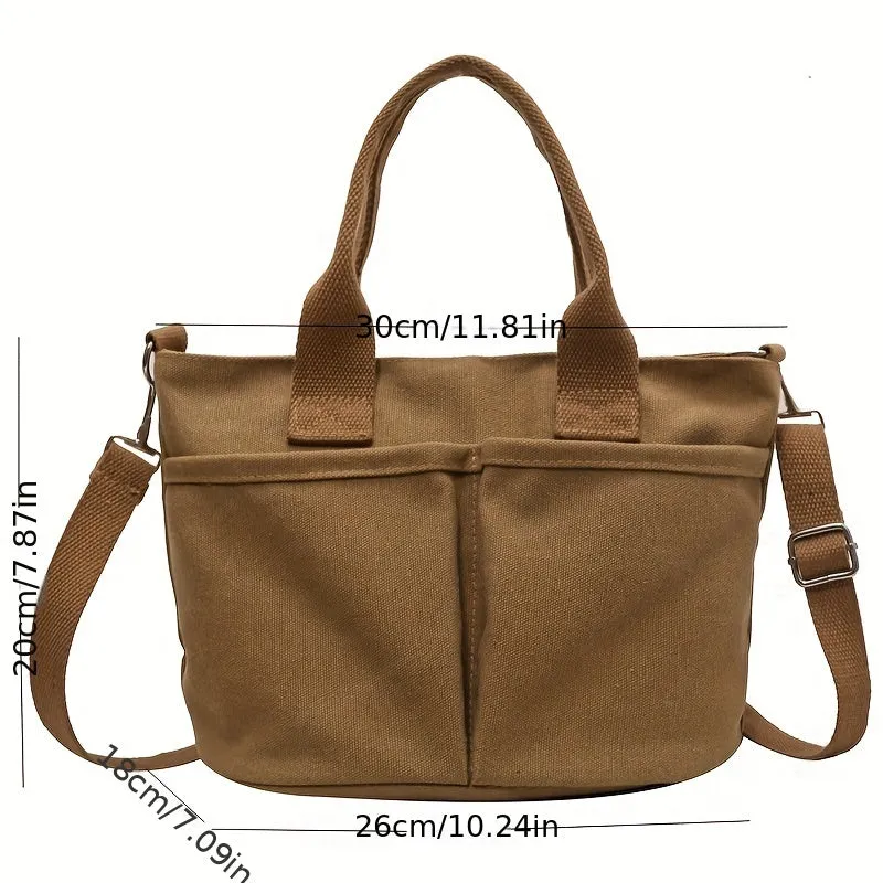 realaiot  Solid Color Canvas Handbag, Casual Minimalist Satchel Bag, Versatile Crossbody Bag