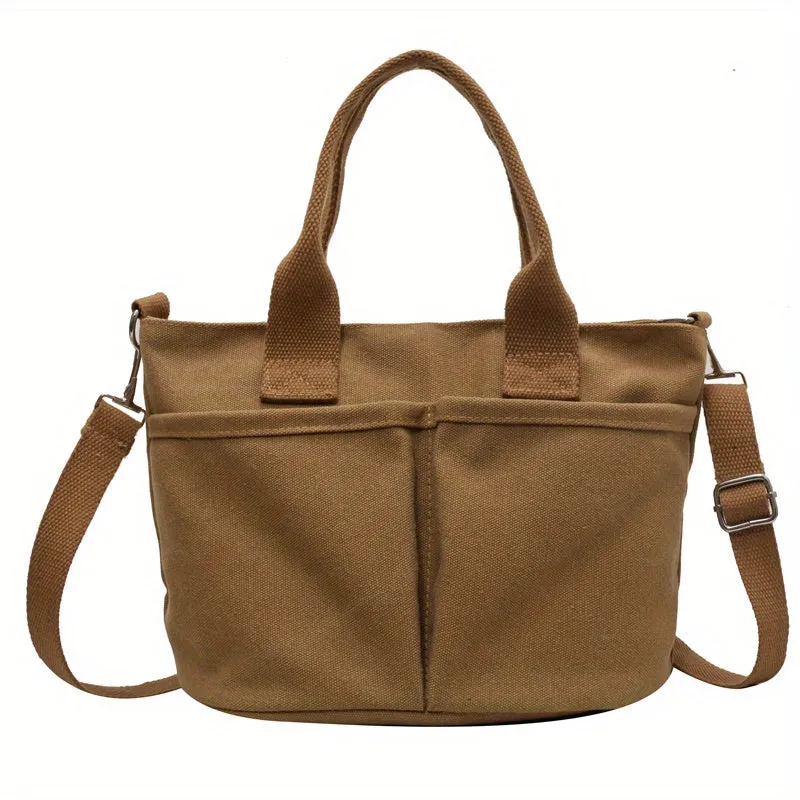 realaiot  Solid Color Canvas Handbag, Casual Minimalist Satchel Bag, Versatile Crossbody Bag