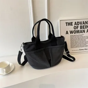 realaiot  Solid Color Canvas Handbag, Casual Minimalist Satchel Bag, Versatile Crossbody Bag