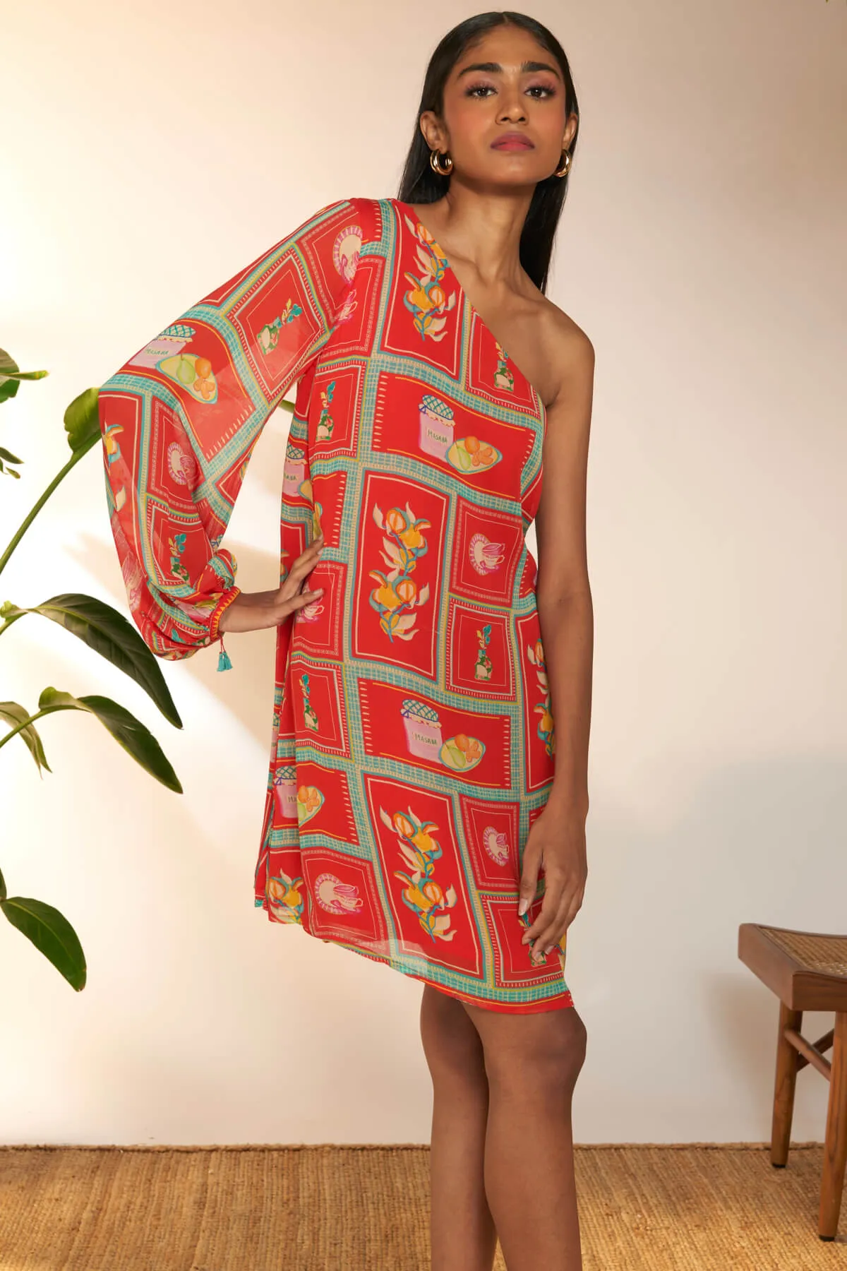Red checkmate mini dress