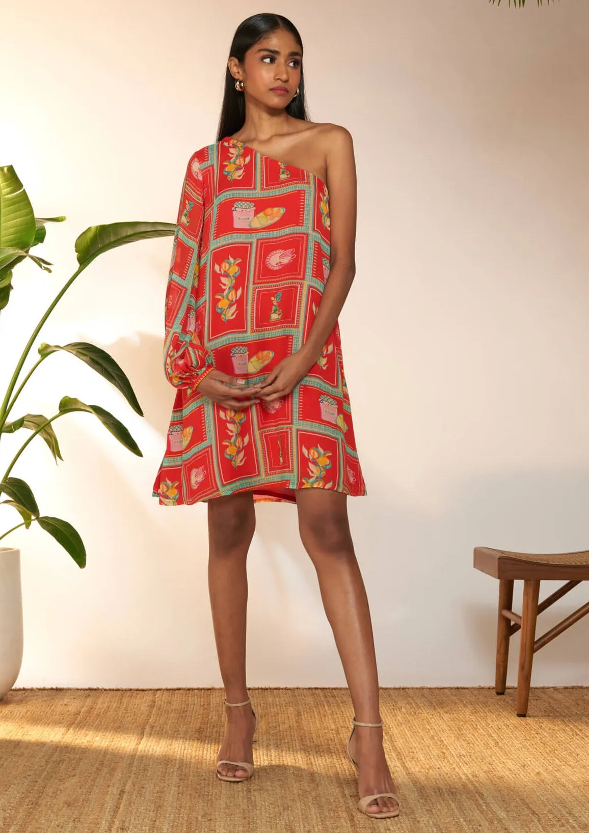 Red checkmate mini dress