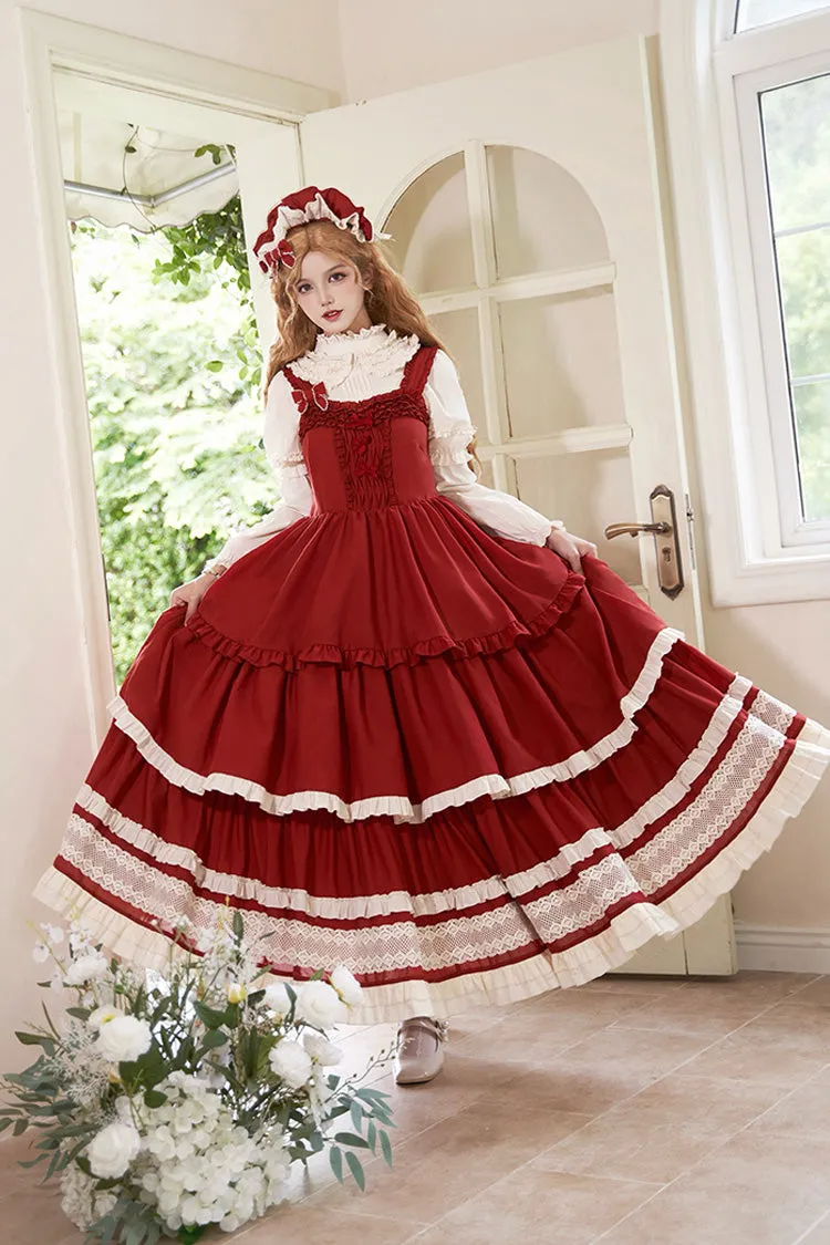 Red [Lily] Multi-Layered Ruffle Lace Classic Elegant Lolita Jsk Dress