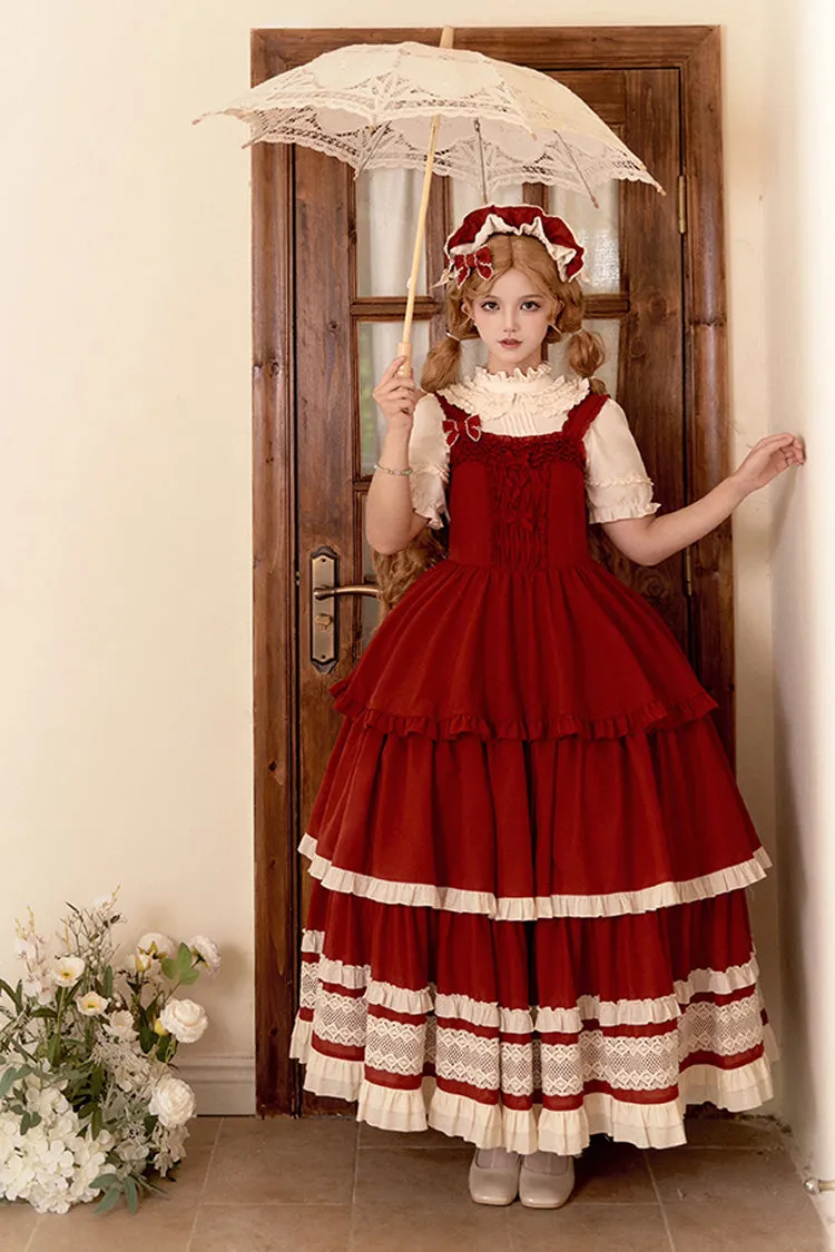 Red [Lily] Multi-Layered Ruffle Lace Classic Elegant Lolita Jsk Dress