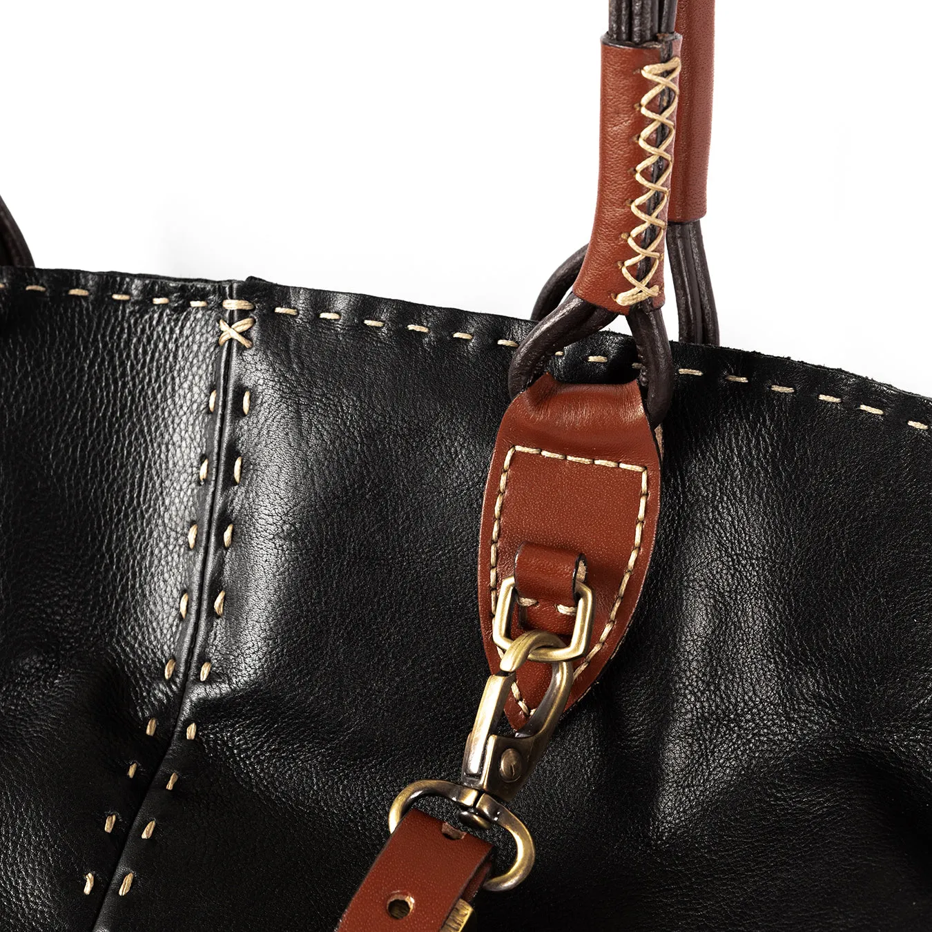 Refiloe : Ladies Leather Shopper & Crossbody Handbag in Black Delta