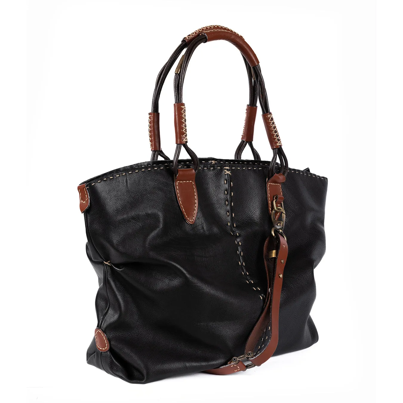Refiloe : Ladies Leather Shopper & Crossbody Handbag in Black Delta