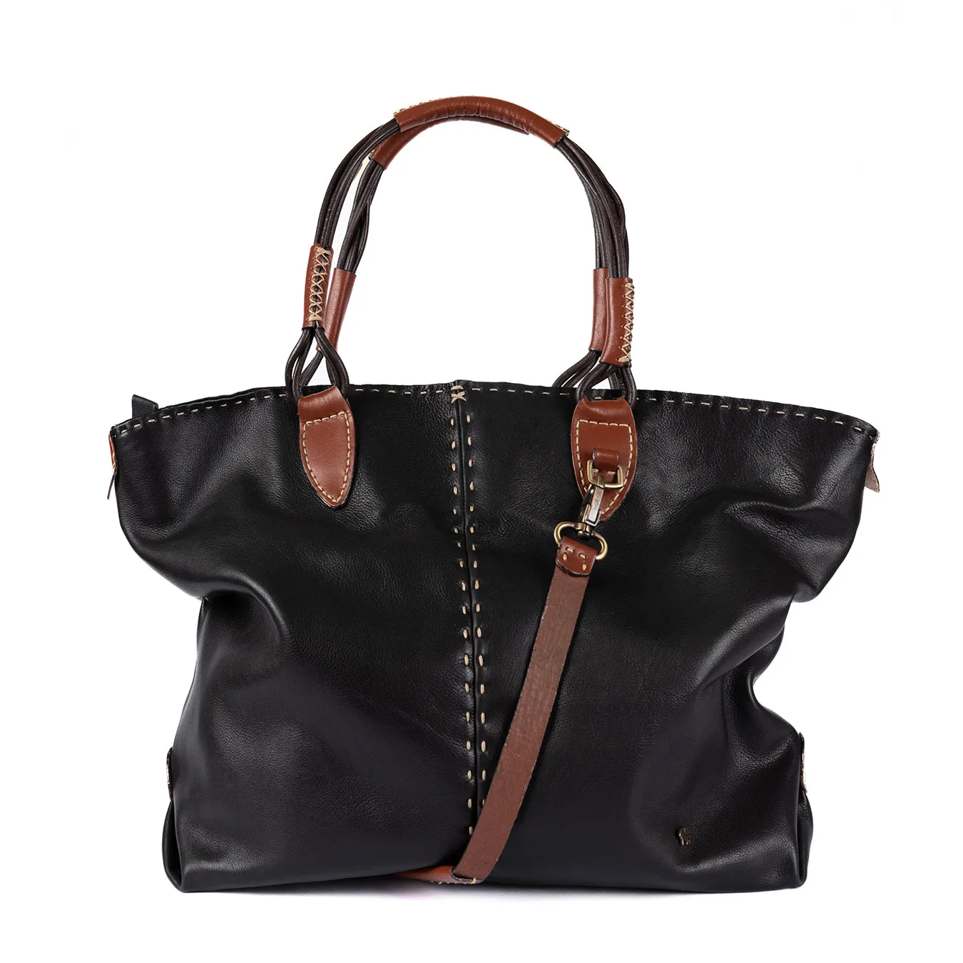 Refiloe : Ladies Leather Shopper & Crossbody Handbag in Black Delta