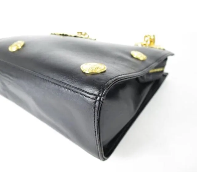 Reserved for Tammy. Vintage Gianni Versace black leather tote shoulder bag with big golden medusa motif and gold tone long chain straps. Too Gorgeous like Lady Gaga.