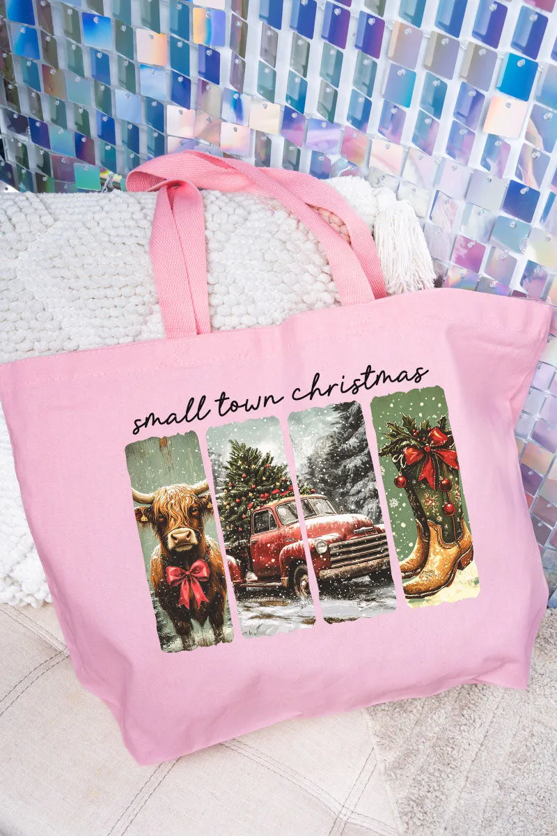 Retro Small Town Christmas Canvas Jumbo Tote