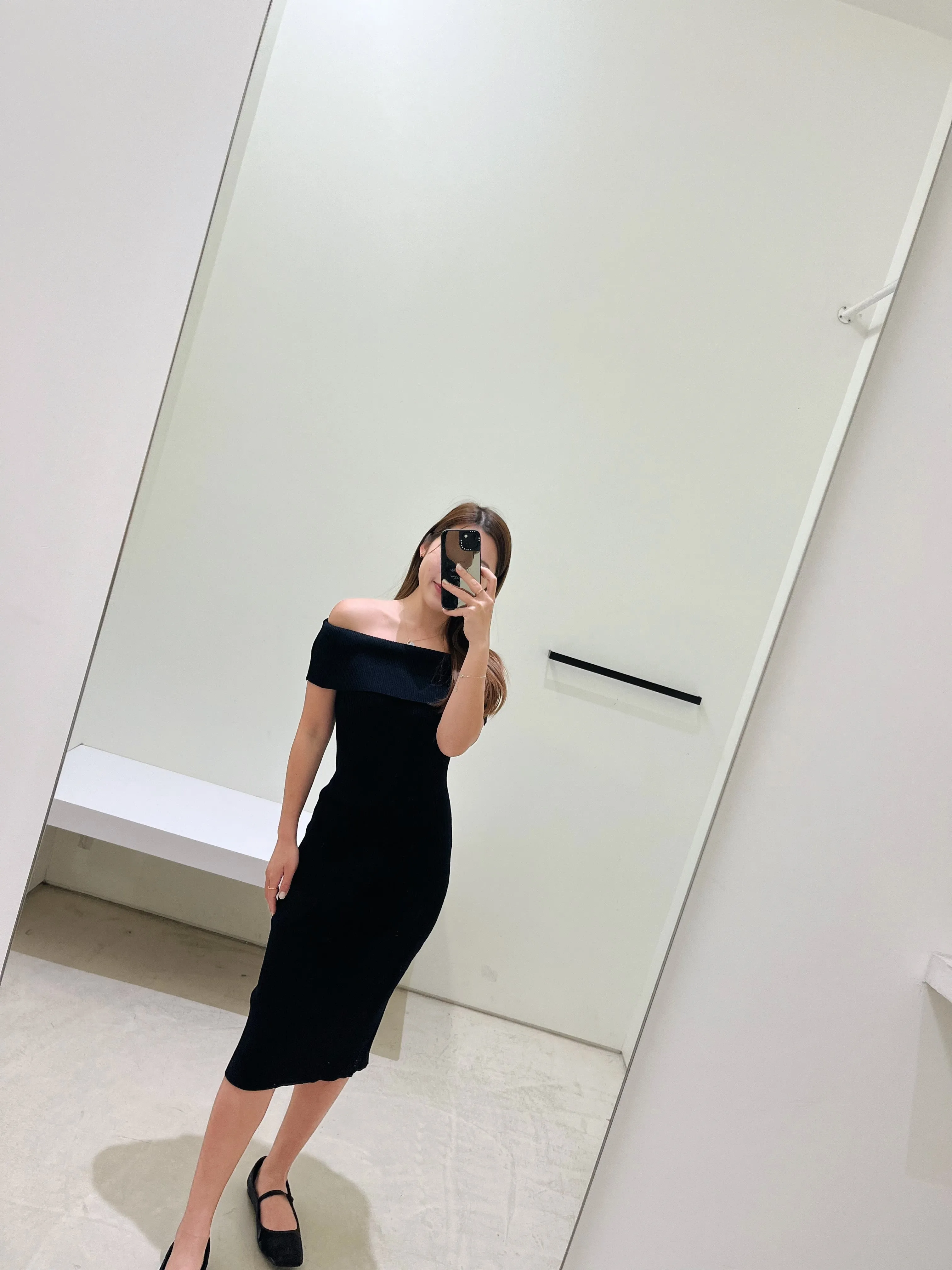 Ribbed Off Shoulder Midi Dress