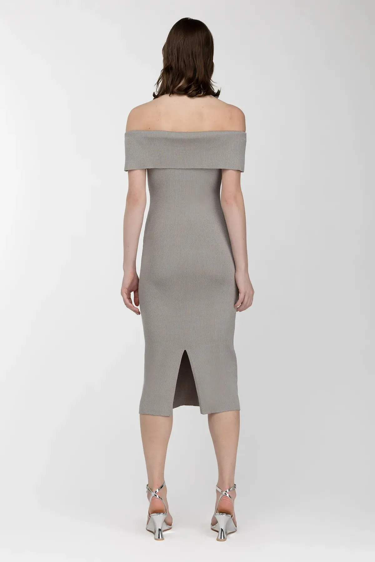 Ribbed Off Shoulder Midi Dress