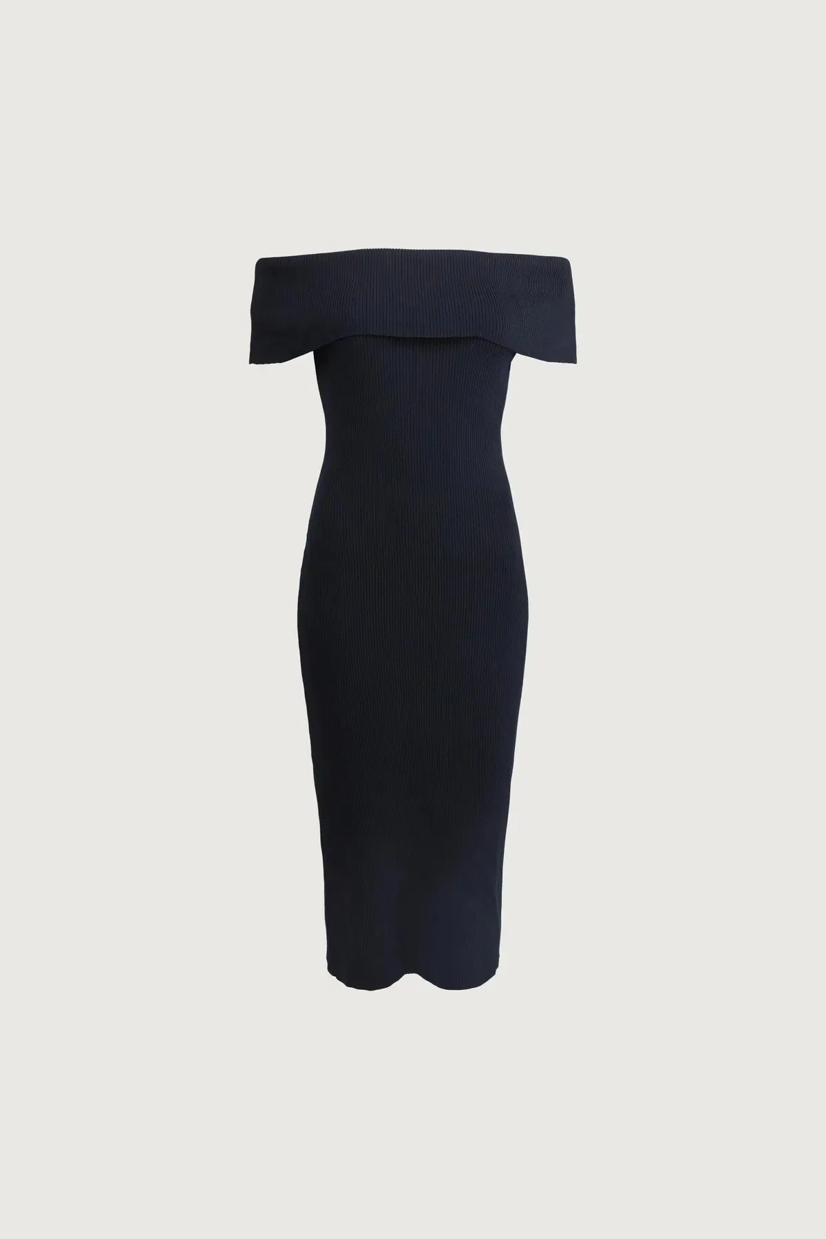 Ribbed Off Shoulder Midi Dress